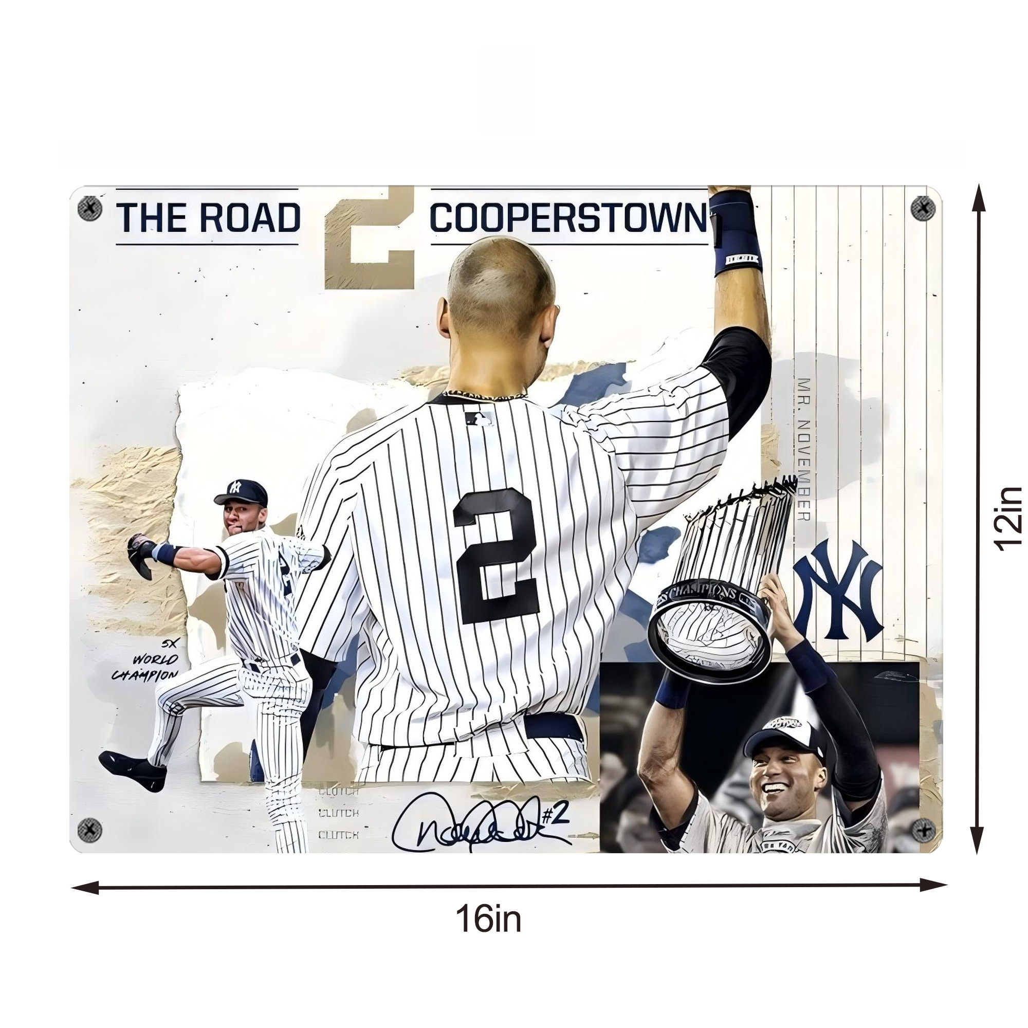 Derek Jeter 58 Vintage Metal Tin Sign 16x12 – Full-Print Iron Wall Decor – Durable, Fade-Resistant – Easy To Hang – Ideal For Home, Bar, Kitchen & Office Decor