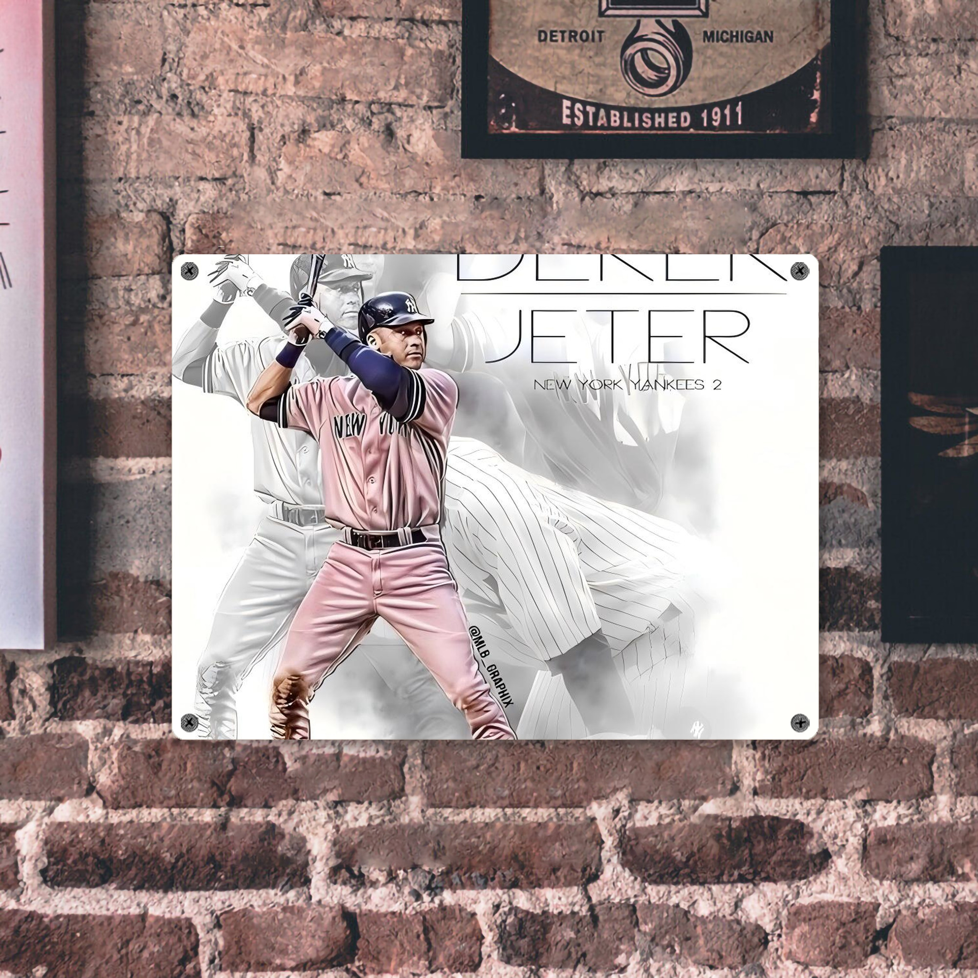 Derek Jeter 72 Vintage Metal Tin Sign 16x12 – Full-Print Iron Wall Decor – Durable, Fade-Resistant – Easy To Hang – Ideal For Home, Bar, Kitchen & Office Decor
