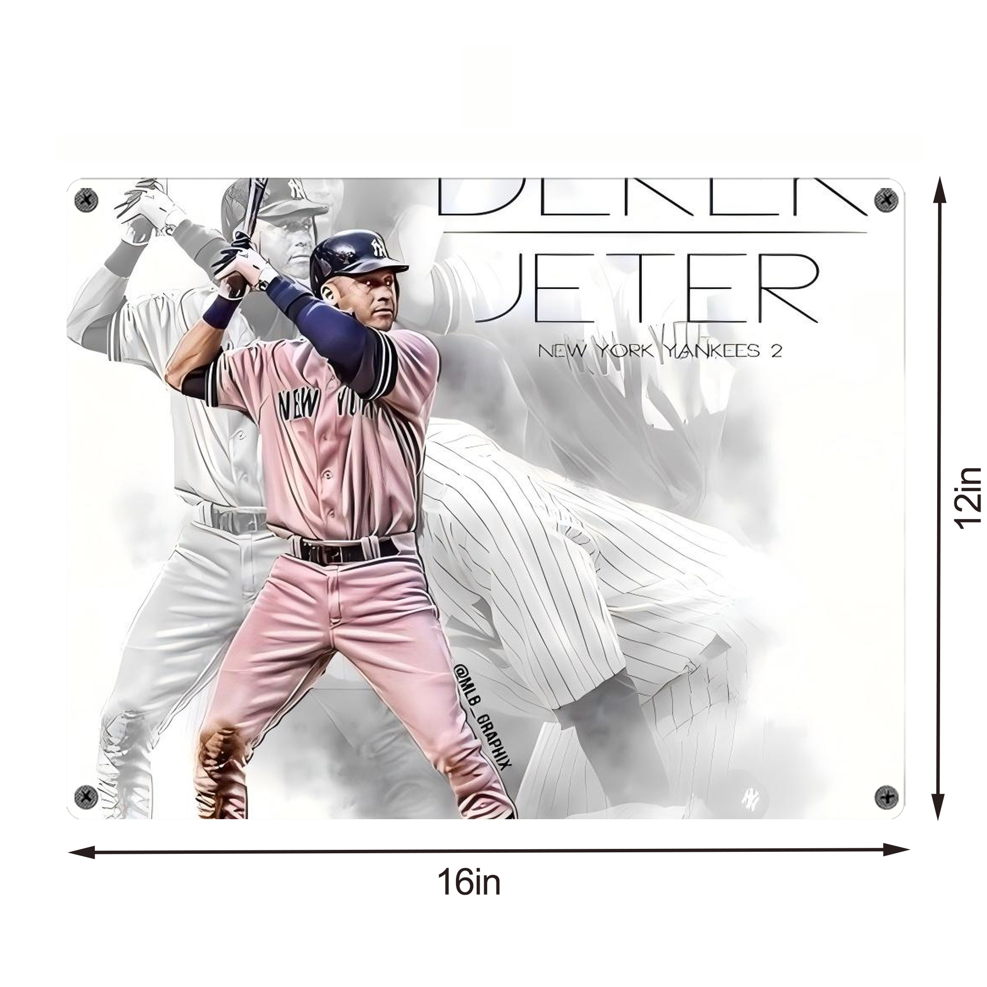 Derek Jeter 72 Vintage Metal Tin Sign 16x12 – Full-Print Iron Wall Decor – Durable, Fade-Resistant – Easy To Hang – Ideal For Home, Bar, Kitchen & Office Decor