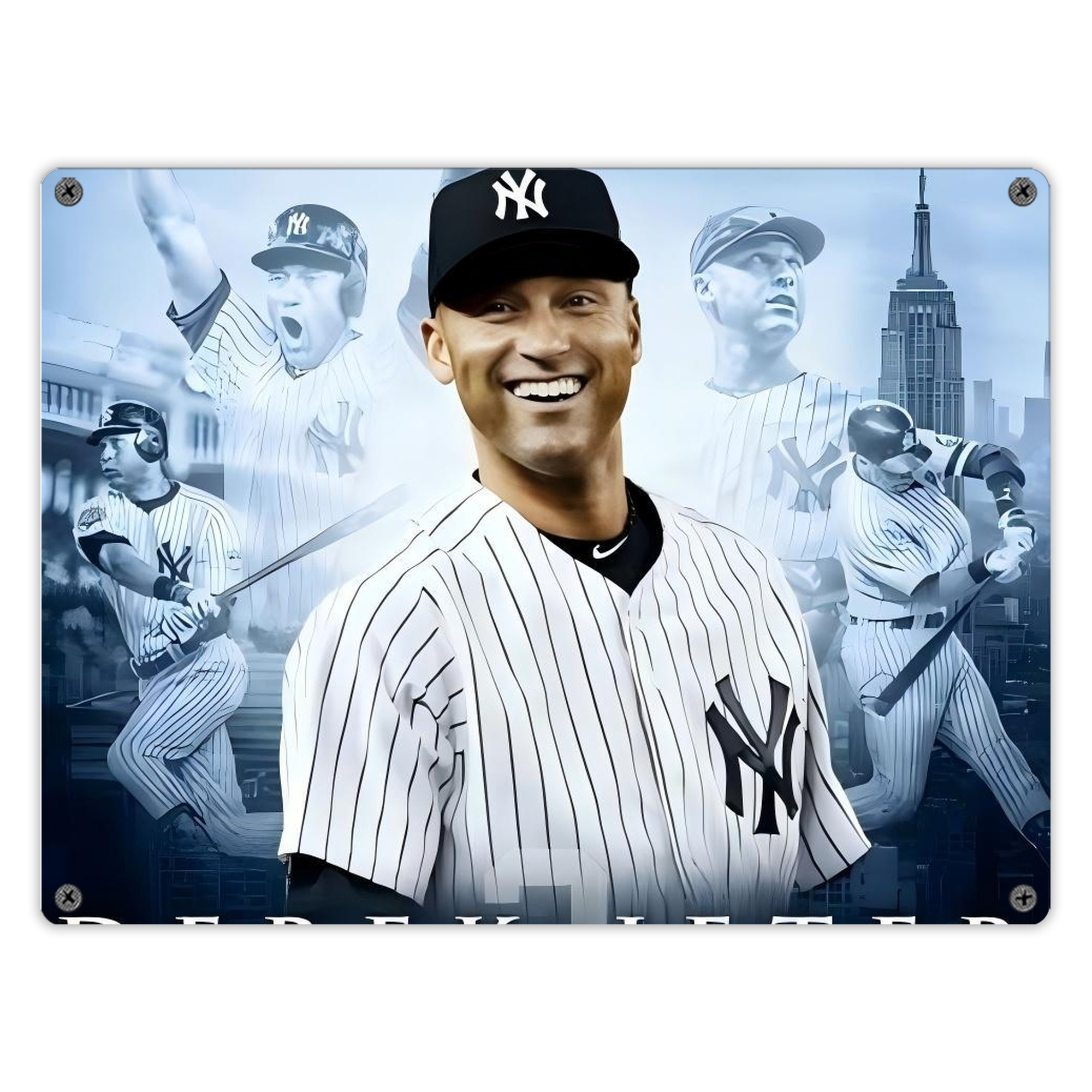 Derek Jeter 21 Vintage Metal Tin Sign 16x12 – Full-Print Iron Wall Decor – Durable, Fade-Resistant – Easy To Hang – Ideal For Home, Bar, Kitchen & Office Decor
