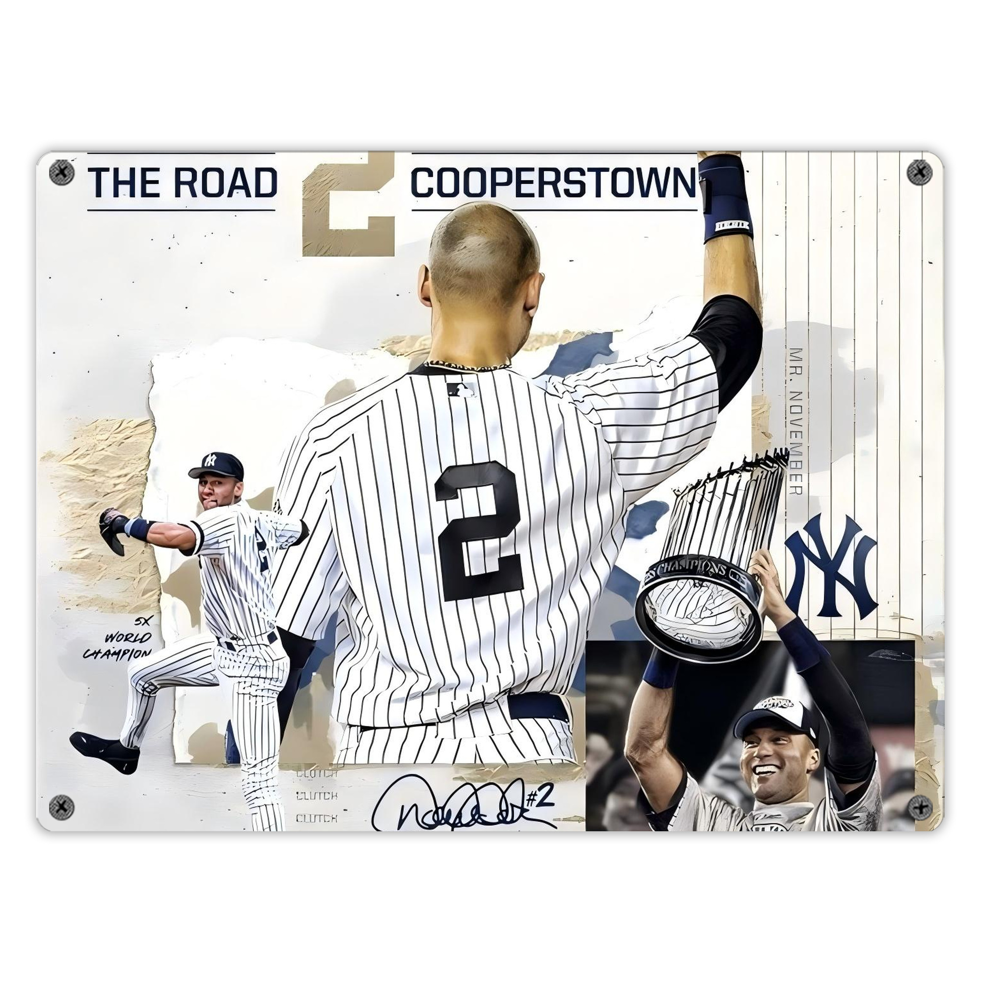 Derek Jeter 58 Vintage Metal Tin Sign 16x12 – Full-Print Iron Wall Decor – Durable, Fade-Resistant – Easy To Hang – Ideal For Home, Bar, Kitchen & Office Decor