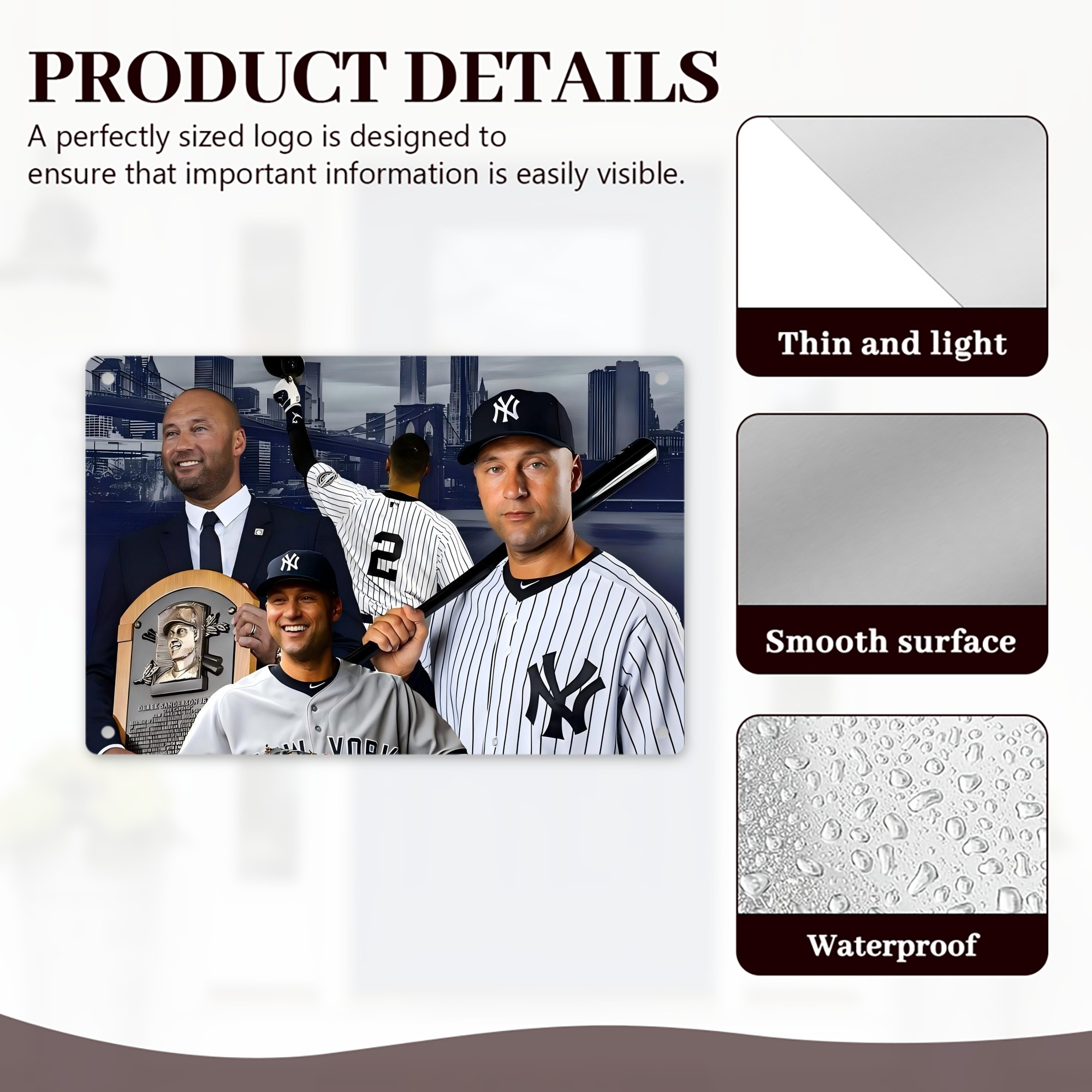 Derek Jeter 49 Decorative Aluminum Plaque – Horizontal Design – Durable, Stylish, Easy To Install – Ideal For Home, Office, Bar, And More