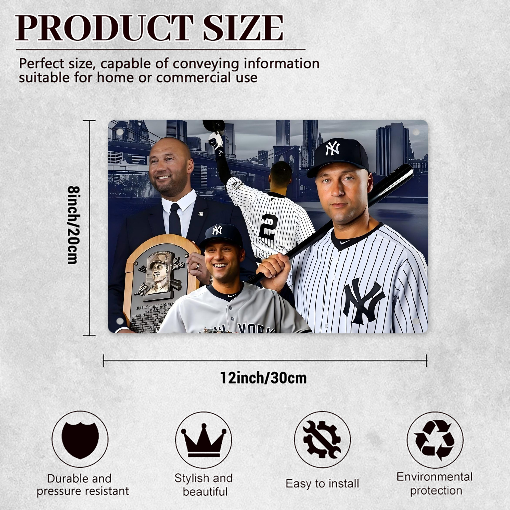 Derek Jeter 49 Decorative Aluminum Plaque – Horizontal Design – Durable, Stylish, Easy To Install – Ideal For Home, Office, Bar, And More