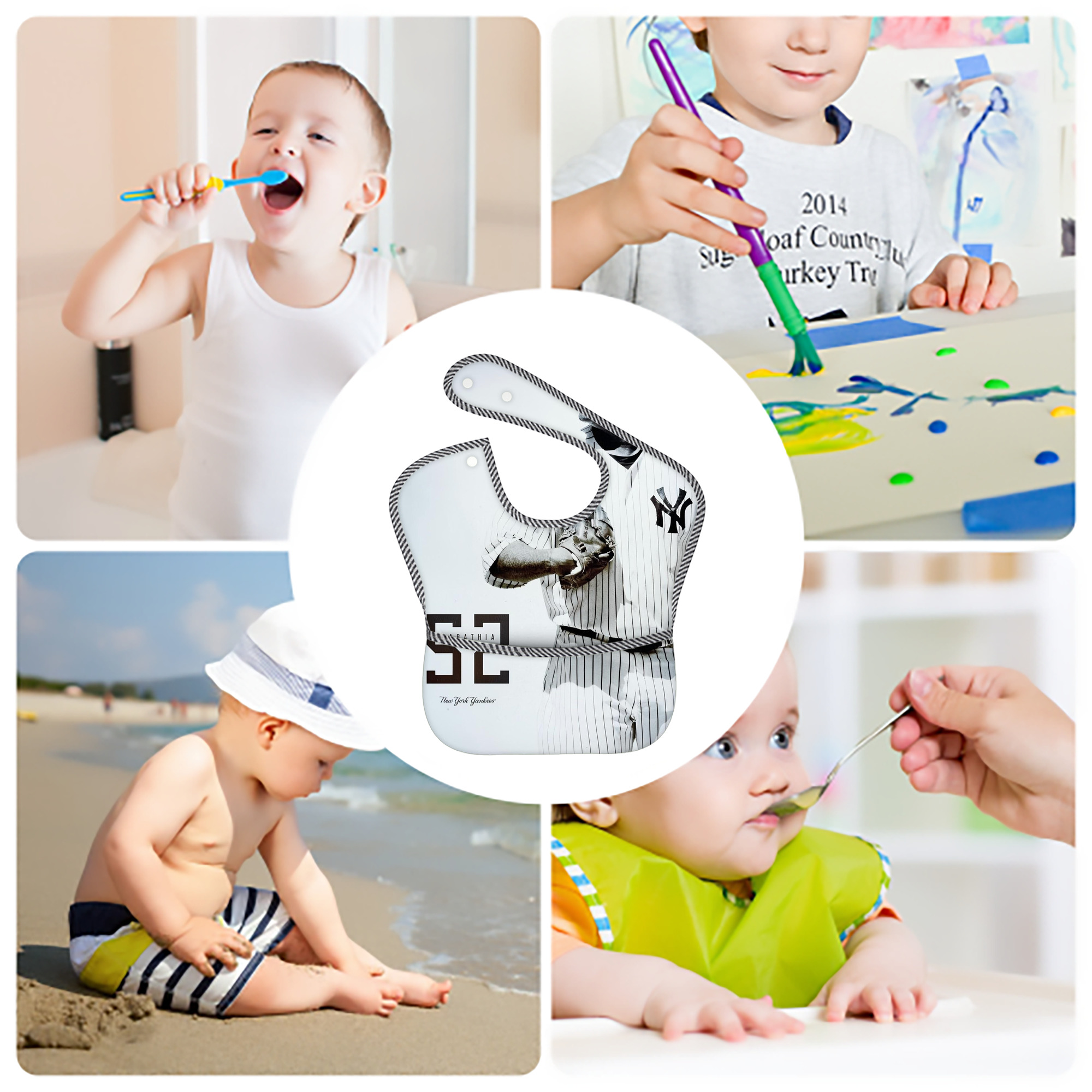 CC Sabatnia 8 Adjustable Waterproof Toddler Bib – Full-Print Durable Polyester – Foldable Crumb Pocket – Easy Snap Closure – Soft