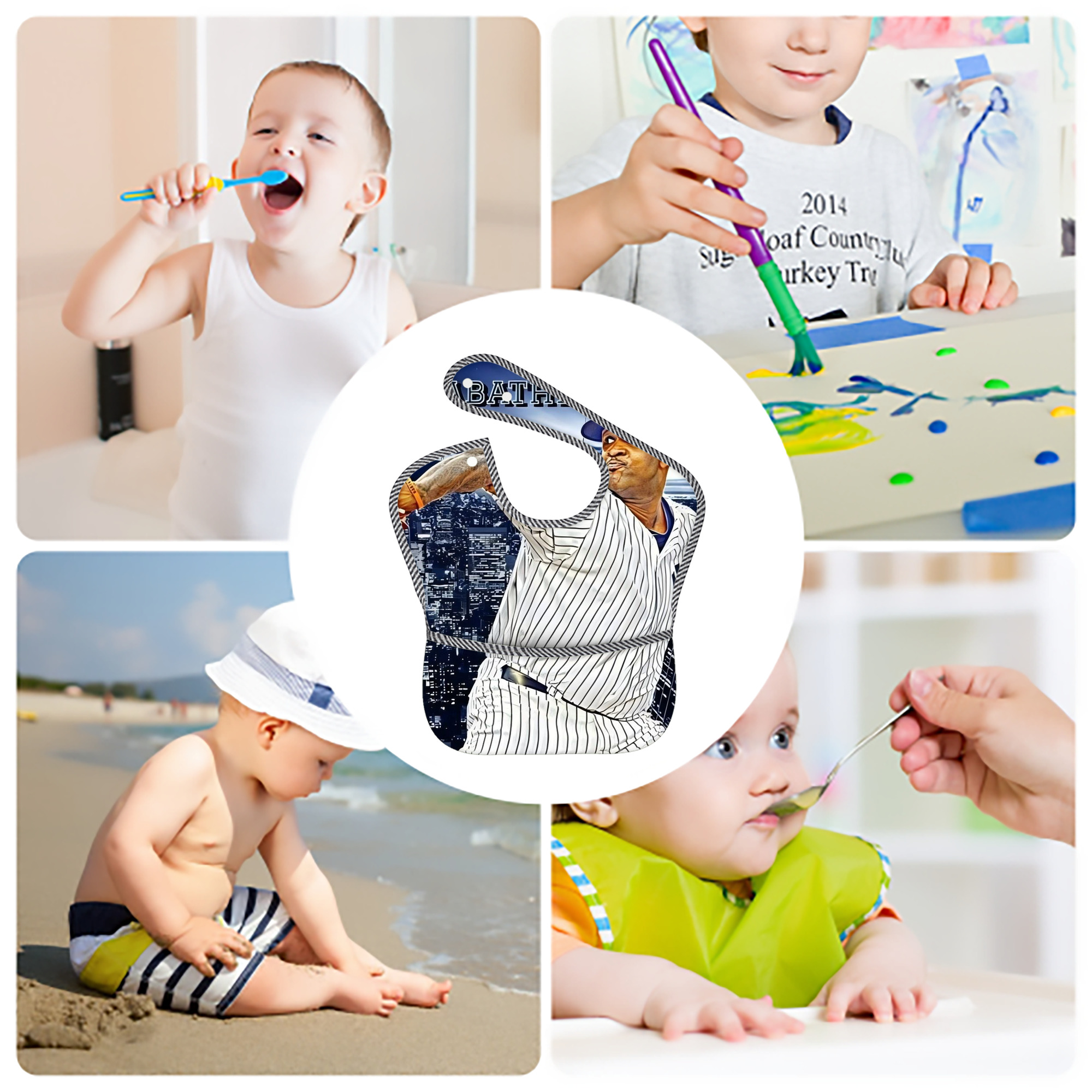 CC Sabatnia 11 Adjustable Waterproof Toddler Bib – Full-Print Durable Polyester – Foldable Crumb Pocket – Easy Snap Closure – Soft