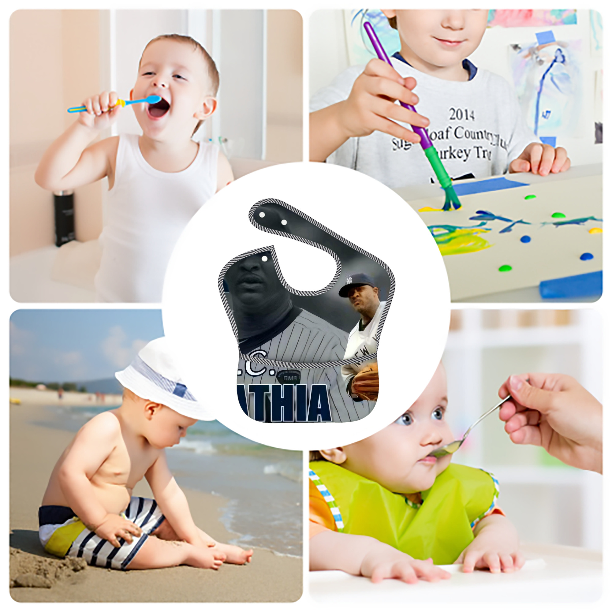 CC Sabatnia 32 Adjustable Waterproof Toddler Bib – Full-Print Durable Polyester – Foldable Crumb Pocket – Easy Snap Closure – Soft